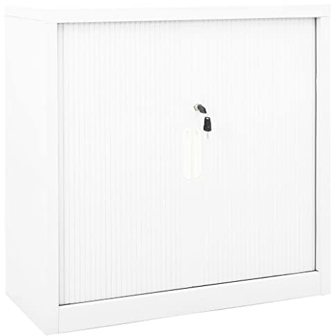 Tomostar Armoire de Bureau Métallique, Armoire à Rideaux Meuble de Classement Meuble de Rangement à Portes coulissantes Blanc 90x40x90 cm Acier