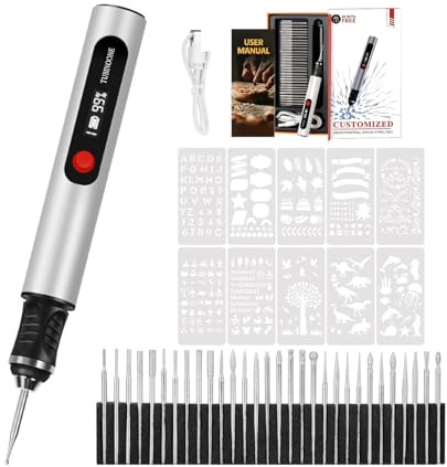Graveur Stylo Kit Complet de Gravure Électrique – Le Graveur, Stylo Graveur Electrique, Mini Outil De Gravure Portable, Livré Avec 30 Têtes De Gravure Et 10 Gabarits