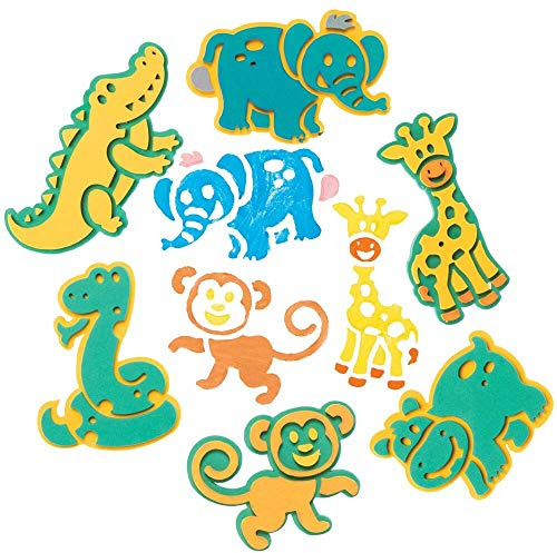 Baker Ross FE208 Dschungeltier-Schaumstoffstempel, Bastelstempel, Stempelsets für Kinder, ideal für Kinder, Kunst und Bastelprojekte, Packung mit 10 Stück