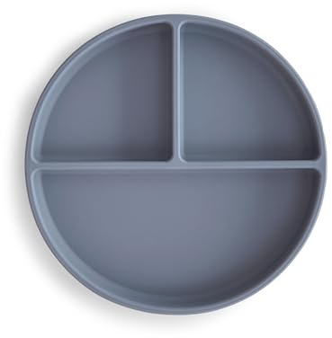 Mushie Silicone Suction Plate | Non-Slip Divided Plate for Babies & Toddlers | Food Grade Silicone | Dishwasher & Microwave Safe | Tradewinds