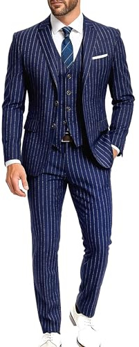 Trajes de esmoquin para hombre, color azul marino, para negocios, boda, 3 piezas, ajuste regular, chaleco y pantalones, azul marino, 4XL