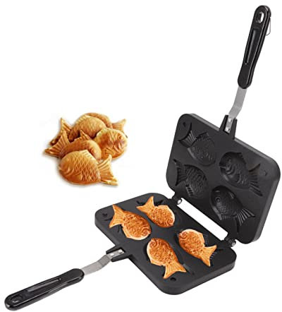 Teglia per Torta a Forma di Pesce Taiyaki, Padella per Torta a Forma di Pesce a Forma di Pesce, Padella per Pancake a Forma di Pesce, Doppia Padella, Stampo per Cucina Casalinga, Antiaderente, Manico