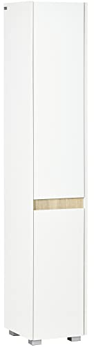 kleankin Armario Alto de Baño Estantes Ajustables 30x33x165 cm Blanco