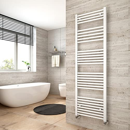 Heilmetz Towel Radiator Towel Rail, 1600 x 500 mm Bathroom Towel Rail Ladder Radiator, 30 Bars Straight Tube Towel Rail Radiators Central Heating Radiator White