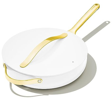 Caraway Nonstick Ceramic Sauté Pan with Lid (4.5 qt, 11.8) - Non Toxic, PTFE & PFOA Free - Oven Safe & Compatible with All Stovetops (Gas, Electric & Induction) - White