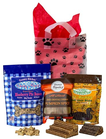 Naughty Spotty Dog Treat Gift Bag | Love You Lots Dog Birthday Gift | Made in USA | Peanut Butter Blueberry, Duck & Pumpkin Spice Flavors | Small, Medium, Large Dog Size.