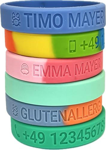 TAGGIE® SOS Silikonarmband personalisiert – Notfallarmband für Kinder mit Gravur – wasserfest, weich & robust – ID-Armband mit Telefonnummer & medizinischen Daten