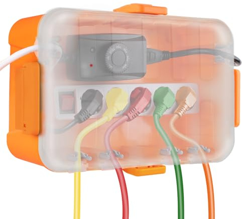 RESTMO große wasserdichte Kabelbox für den Außenbereich, IP54 wetterfester Elektrokasten zum Schutz von Verlängerungskabel, Steckdosenleisten, Außensteckern (32x22x13cm)-Transparentes Orange