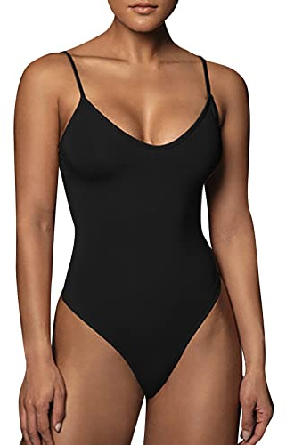 Hanraz Body Femme Shapewear Combinaison Bodysuit Respirant Tanga Justaucorps Danse Débardeur Sexy pour Femmes Body, 24 - Noir, M