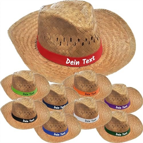 Nashville print factory Strohhut inklusive farbigem Hutband mit Wunschtext Bedruckt