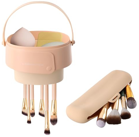 Marjoramy Nettoyeur de pinceaux de maquillage en silicone avec support de pinceaux de maquillage, pliable et pratique, bol de nettoyage pour pinceaux de maquillage, étui en silicone, tapis de