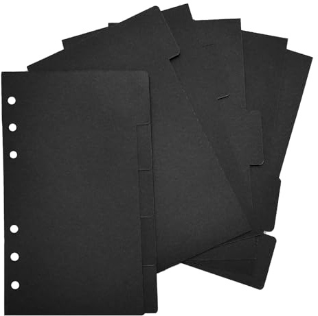 DY.2ten 10 Hojas Separadores Archivador 6 Anillas A6, Negro Fichas de Índice，Divisores A6 Hoja de papel,Índice Clasificaciones,Para Carpetas de Anillas, Cuadernos