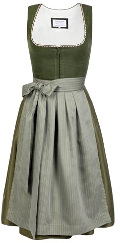 Edelnice Trachtenmode Midi Dirndl Anni aus Leinen Grün inkl. Dirndlschürze Gr. 32-54 (44)
