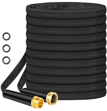 Manguera de jardín no expandible de 50 pies, rosca de 3/4 pulgadas, manguera de jardín al aire libre, mangueras de agua ultraligeras, resistentes a las explosiones, sin plomo, antitorceduras para