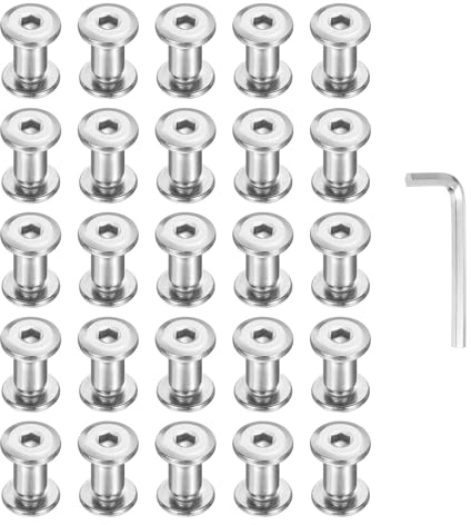 PATIKIL M5x5mm Hex Chicago Screws 6x8mm, 20Pcs 304 Stainless Steel Metric Hex Drive Socket Cap Binding Post Screw Posts for Scrapbook Leather Belt Album Furniture Repair, Silver