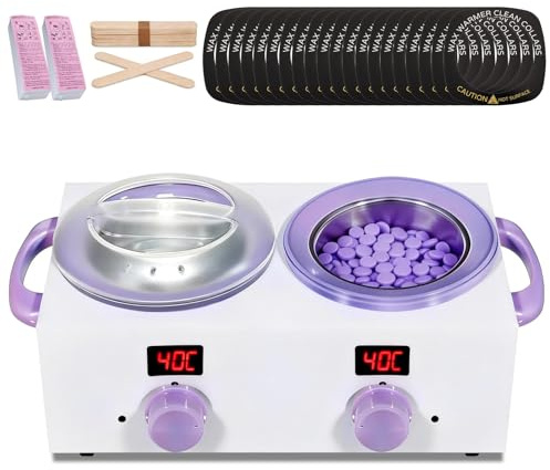YUZINO Scaldacera doppio con display elettronico, capacità totale 1 l, scaldacera da 220 W per depilazione con temperatura regolabile, ideale per casa, barbiere, salone
