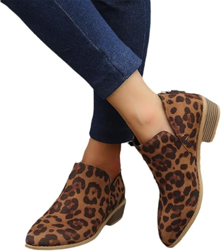Botines Elegantes Mujer Chelsea Botines con Tacón Bloque Botines Biker con Cremallera Mujer Otoño Invierno Botines Casual Cortos, Brown, 5.5 UK