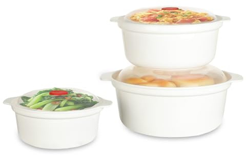 AiQInu Set 3 Contenitori per Microonde, Ciotole per Microonde con Coperchio a Valvola, Contenitori per Alimenti BPA Free, Lavabile in Lavastoviglie, Scaldare e Conservare Cibo