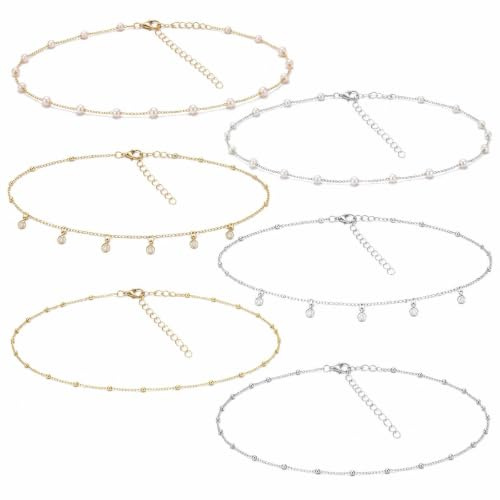 6 PCS Silver Gold Belly Chains, Adjustable Layered Body Chain Jewelry | Multi-style pearl waist chain, Western jewelry body belly chain, Party beach daily Wear
