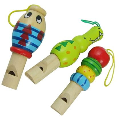 XUXHOU Silbato de Madera para Animales, Paquete de 3 Silbatos Musicales de Madera de Paulownia para Niños Pequeños, Juego de Matraca de Ruido Portátil y Ligero para Viajes, Fiestas, Juegos