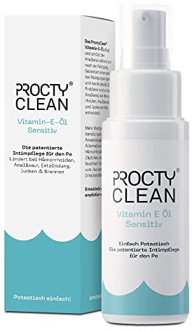 ProctyClean Vitamin-E-Öl für den Po! Alternative für Hämorrhoiden Salbe, feuchtes Toilettenpapier, Salbe für Analfissur, Po Dusche. Intimpflege Damen, Männer. Bei Hämorrhoiden, Entzündungen