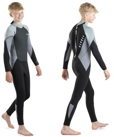 Osprey Boys Full Length 5mm Winter Wetsuit, Kids Neoprene Surfing Bodyboarding Wetsuit, Zero, Grey