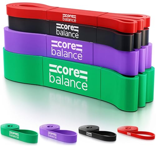 Core Balance Long Loop Resistance Bands For Assisted Pull Ups Strength Training Natural Latex Set Of 4