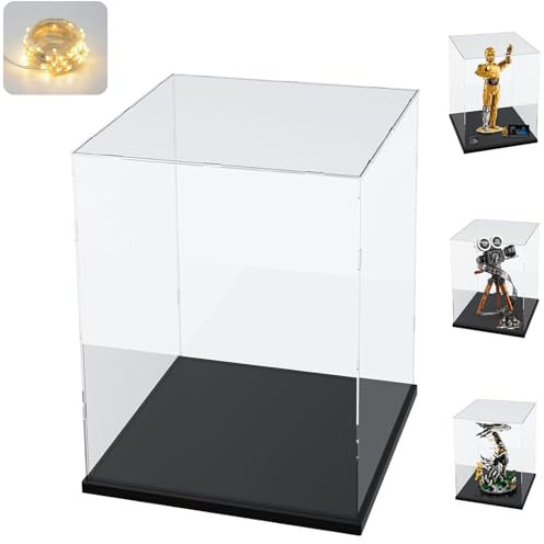 3MM Clear Acrylic Display Case Transparent for Lego 43020 FIFA World Cup Trophy for 11373 Sauron's Helmet for 75398 C-3PO 21349 21376 Cat 11384 10323 10358 77072 43230 76463 76467 Black 9.8x9.8x15.7in