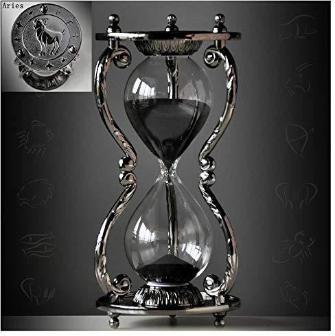 Black Antique Decorative Hourglass Sand Timer - 30 Minute, Unique Vintage 12 Constellations Metal Art Hour Glass for Office Desk Home Decor - Birthday Gift,Aries