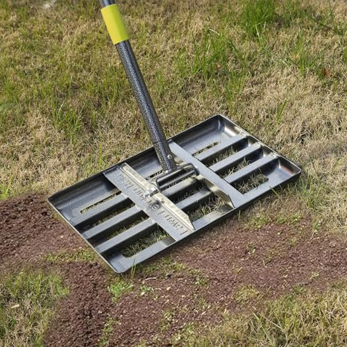 FLY HAWK Lawn Leveling Rake | Levelawn Tool | Level Soil or Dirt Ground Surfaces Easily | 18” x 10” Ground Plate | rakes for lawns Heavy Duty 60” Extra Long Handle | Extracted Iron Metal Black