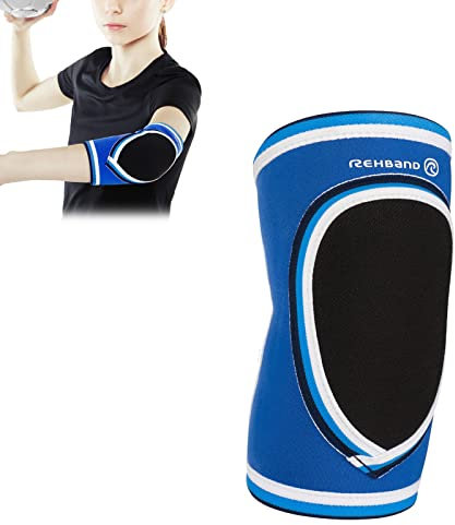 Rehband PRN Ellenbogenbandage für Kinder Größe S/M/L/XL/XXL - Handballbandage mit Polsterung, Ellenbogenschoner für Hand- und Volleyball - entlastet und bietet Kompression, Farbe:Blau, Größe:S