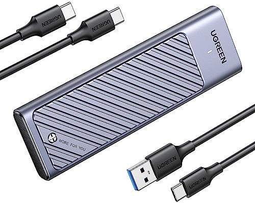 UGREEN M.2 NVMe SATA SSD Gehäuse USB 3.2 Gen 2 10 Gbps Aluminium M2 Gehäuse mit Kühlkissen für NVMe SSD und SATA von M-Key/ M+B Key in 2280/2242/2230/2260, kompatibel mit 970 EVO Plus, Mac mini m4