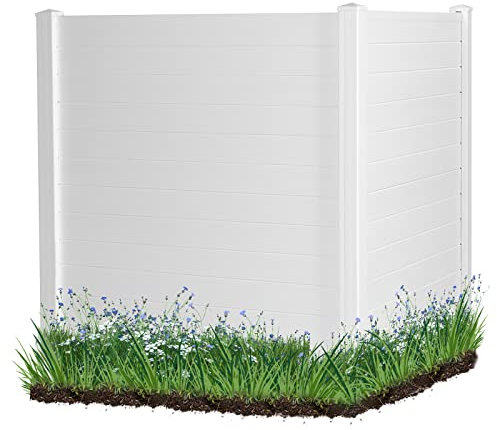 COSTWAY Cerca de Exterior de Jardín, Valla en PVC con 3 Palos con Forma de Cúspide, Panel Decorativo Expandible, 2 Paneles para Jardín y Patio