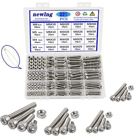 newlng Nuts and Bolts M3 M4 M5 M6 Nuts Kit 304 Stainless Steel Hex Socket Head Cap Metric Machine Screws Set for Bicycles 3D Printer Repair Furniture Fastening