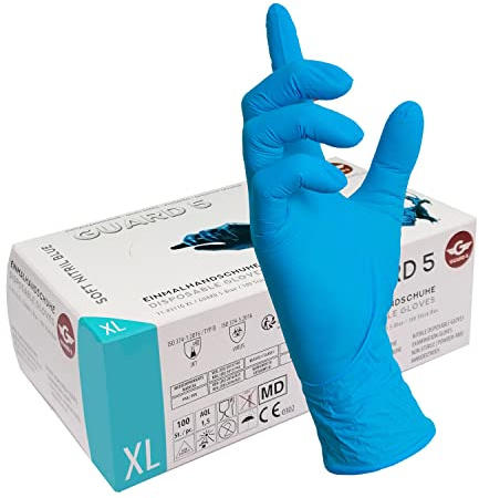 GUARD 5-100 STK Box - blaue Nitril Einweghandschuhe (Gr.10/XL) in Spenderbox - Einmalhandschuhe, Untersuchungshandschuhe, Nitril Handschuhe, puderfrei, ohne Latex