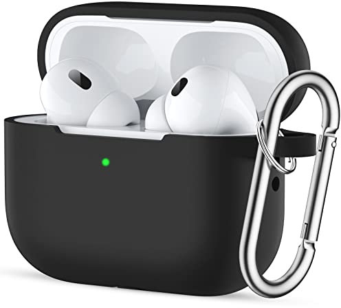 Easuny Hülle für AirPods Pro 2/1 Schutzhülle 2022/2019, Weiches Silikon Stoßfeste Schutzhülle Kompatibel für Apple AirPods Pro 2. Generation Case, mit Karabiner [Front-LED Sichtbar] - Schwarz