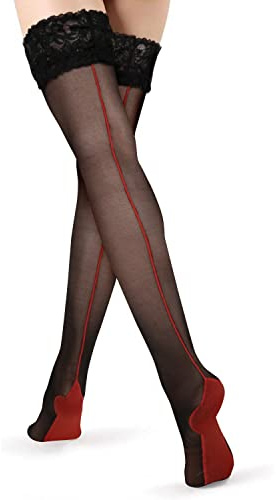 Benefeet Sox Womens Stockings Black Lace Top Thigh High Stockings Back Seam Tights with Silicone Silky 20 Denier Sexy Nylon Lace Stocking for Women Lingerie Mesh Sheer Stocking Silk Stay Up Hosiery