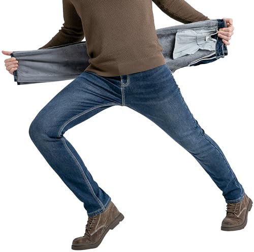 ziilay Thermojeans Slim Fit Herren Thermohose Schneehose gefütterte Winterhose Jeans mit Fleece 1213rDBL 34W30L