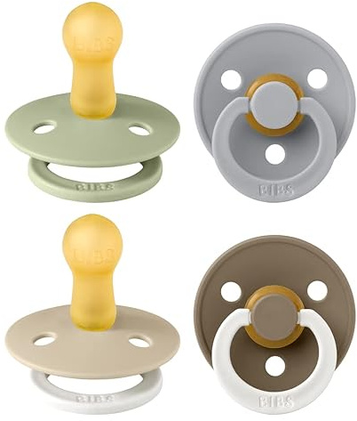 BIBS Dummies Colour 4-Pack, BPA Free Dummy Pacifier, Round Nipple Soothers, Natural Rubber Latex, Made in Denmark. 6-18 Months (Pack of 4), Vanilla Glow Mix