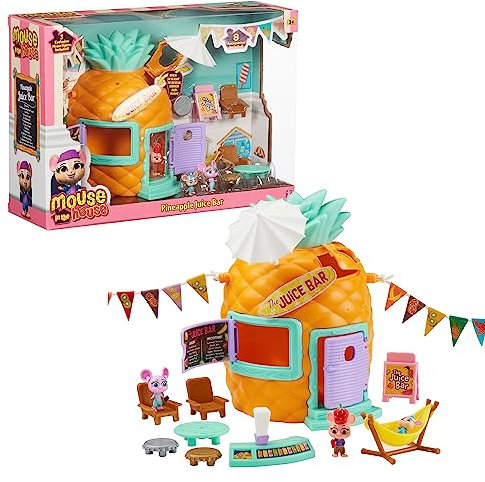 MOUSE IN THE HOUSE, MUN05 Pineapple Juice Bar Set with 3 Exclusive Mouse Figures, Accessories and Stickers That Glow in the Dark Toys for Children aged 3 Years and Above