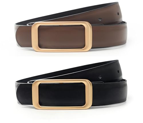 GOELIA Women's Reversible Genuine Leather Belt Thin Fashion Waist Belts for Jeans Pants Dresses with Gold Buckle