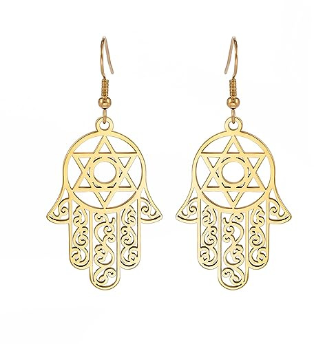 Boucles d'oreilles main de Fatma en acier inoxydable pour femmes et filles - Élégantes et chics - Bijoux de Fatima, Acier inoxydable, Pas de gemme