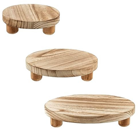 Qivine 3 Pièces Tabouret Plante, 10/8/6 in Etagere Plantes Interieur Rond, Support Plantes Interieur en Bois, Facile a Monter et à Retirer, Tabouret Plante pour Maison Balcon Jardin Intérieur
