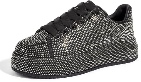 LUCKY STEP Zapatillas de Plataforma con Mujer con Purpurina Moda Boda Tenis (Negro con Piedras de fantasía, 9US-40EU-7UK)