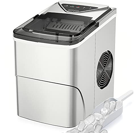 Mini Máquina de Hielo Portátil, 15kg/24h, Encimera Compacta para Máquina de Cubitos de Hielo, Máquina de Hielo Rápida de 9 Minutos, Máquina de Hielo Autolimpiante para el Hogar,Plata