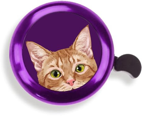 WIRESTER Purple Aluminum Round Bike Bell, Classic Ring Bicycle Bell, Bike Accessories Bell Ring for Adults Kids Girls Boys - Orange Tabby Kitten Cat