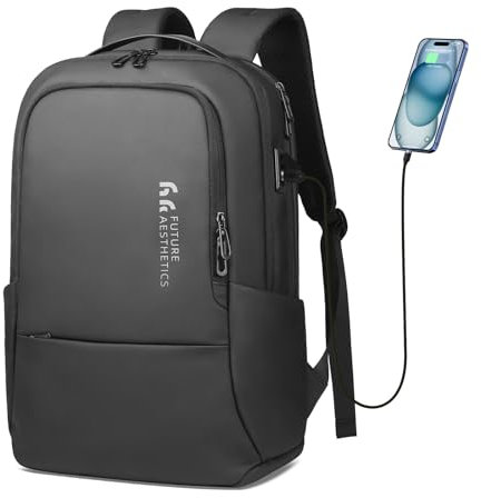 HEROIC KNIGHT Mochila de Negocios Impermeable y Robusta para Ordenador Portátil de 15,6 Pulgadas con Puerto de Carga USB - Confort y Almacenamiento Multifuncional para Hombre Volumen 20 Litros (Negro)