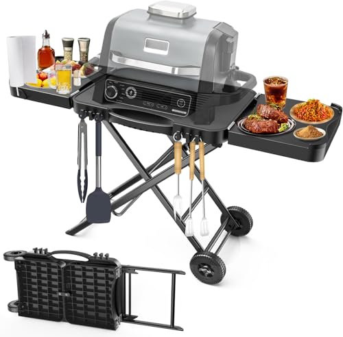 Denmay Carro de mesa para Weber Q100 Q200 Q300 Serie, Enders Urban, Nexgrill, Ninja Woodfire Grill, horno de pizza, Solo Stove, Burnhard Wayne, soporte de parrilla con ruedas para la mayoría de las