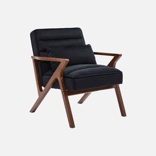 sweeek - Fauteuil scandinave Bois d'hévéa et Velours Noir