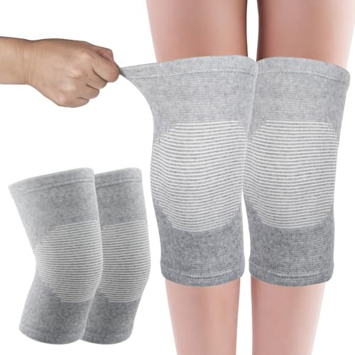 AOZUO HJZHII 2 Pièces genouillere arthrose genou en Bambou,genouillère arthrose,genouillère rotulienne genouillères élastiques pour Homme Femme de compression filles hommes sport ski cyclisme